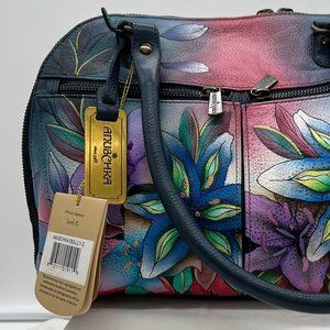 Anuschka Hand Painted Lily Leather Satchel